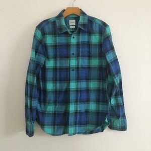 Gap Green/Blue Cypress Plaid Lived In Button Down